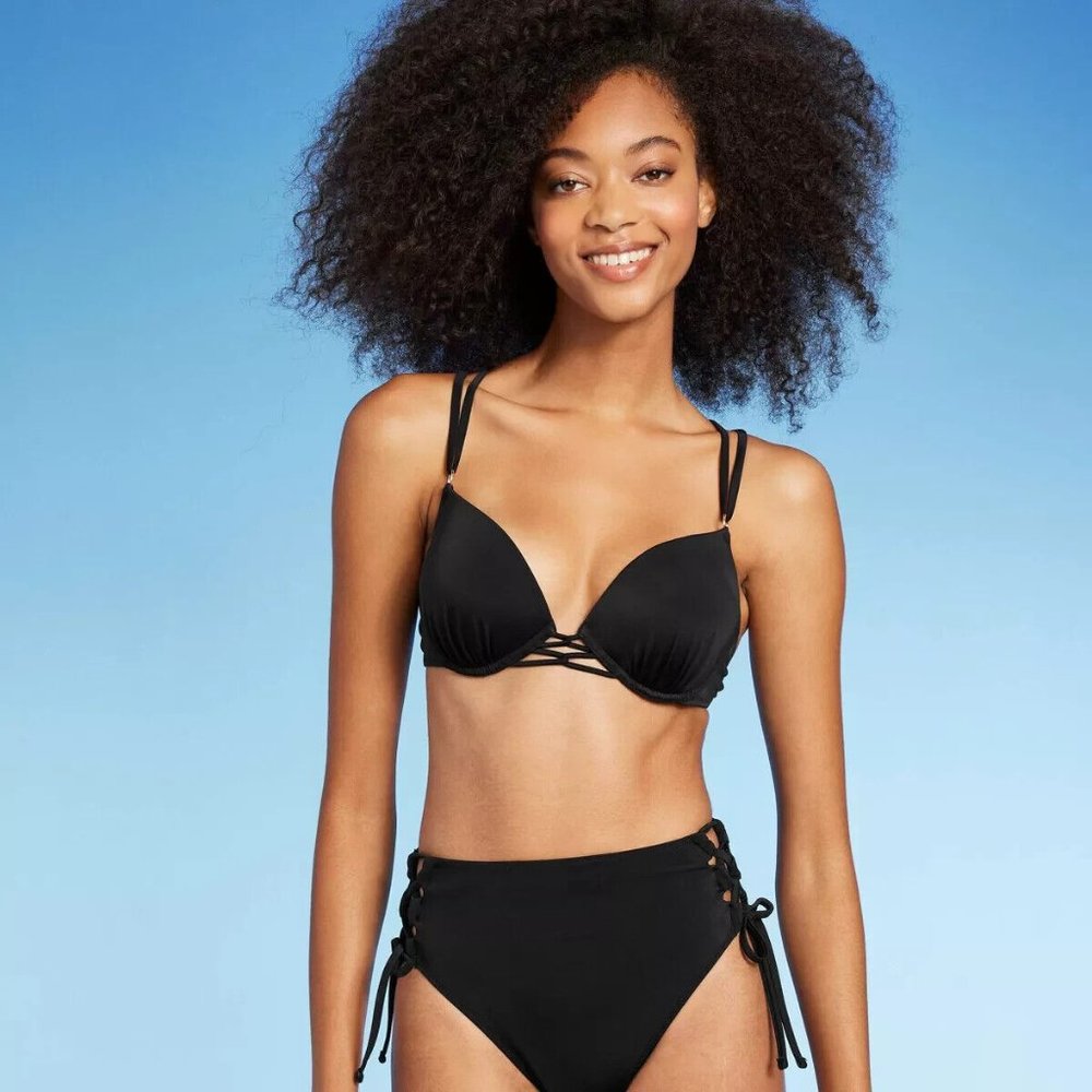 Women's Push-Up Double Strap Bikini Top - Shade & Shore Black 32DD